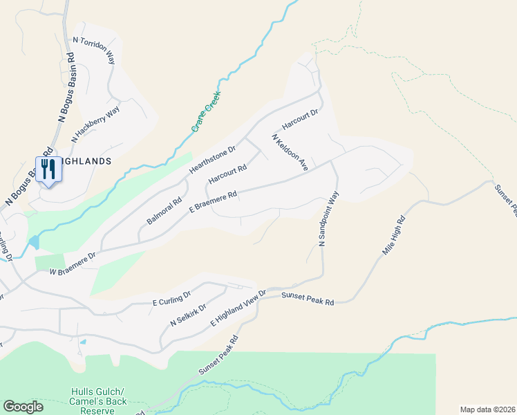 map of restaurants, bars, coffee shops, grocery stores, and more near 959 East Braemere Road in Boise
