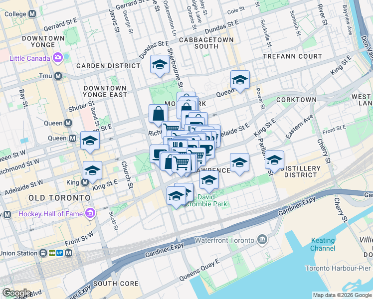 map of restaurants, bars, coffee shops, grocery stores, and more near in Toronto
