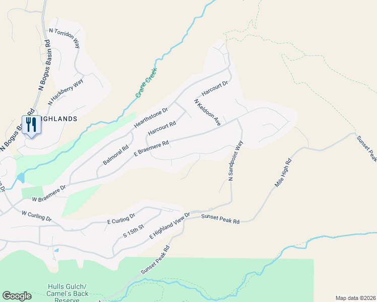 map of restaurants, bars, coffee shops, grocery stores, and more near 959 East Braemere Road in Boise