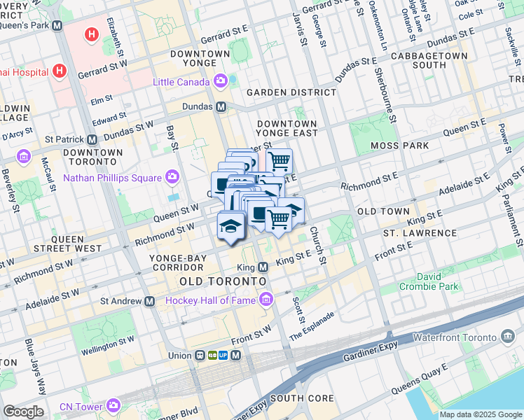 map of restaurants, bars, coffee shops, grocery stores, and more near in Toronto