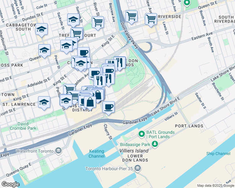 map of restaurants, bars, coffee shops, grocery stores, and more near in Toronto