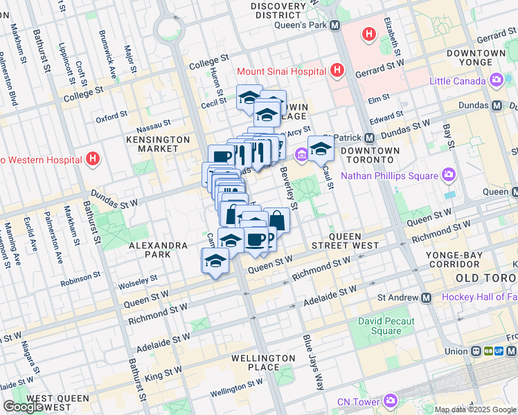 map of restaurants, bars, coffee shops, grocery stores, and more near in Toronto