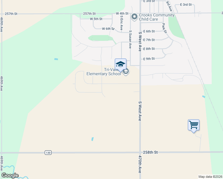 map of restaurants, bars, coffee shops, grocery stores, and more near 604 Hanna Trail in Crooks