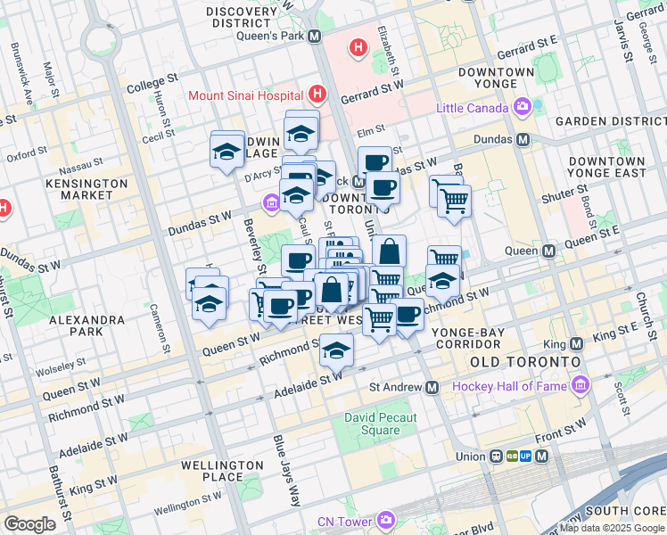 map of restaurants, bars, coffee shops, grocery stores, and more near in Toronto