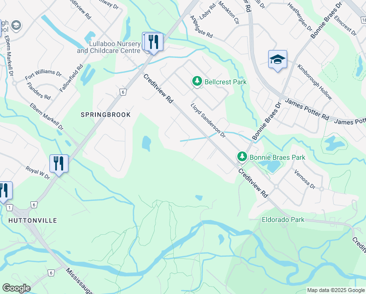 map of restaurants, bars, coffee shops, grocery stores, and more near 84 Classic Drive in Brampton