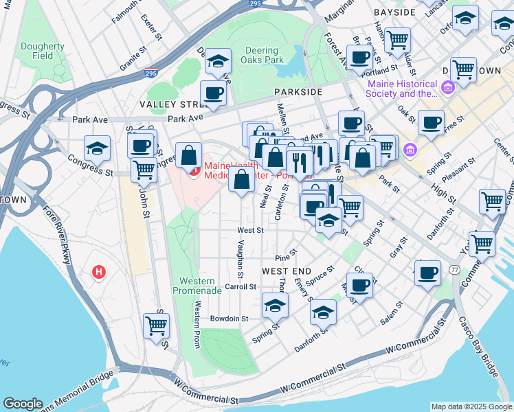map of restaurants, bars, coffee shops, grocery stores, and more near 130 Neal Street in Portland