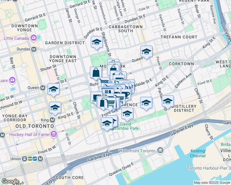 map of restaurants, bars, coffee shops, grocery stores, and more near in Toronto