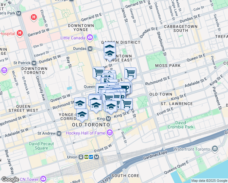 map of restaurants, bars, coffee shops, grocery stores, and more near in Toronto