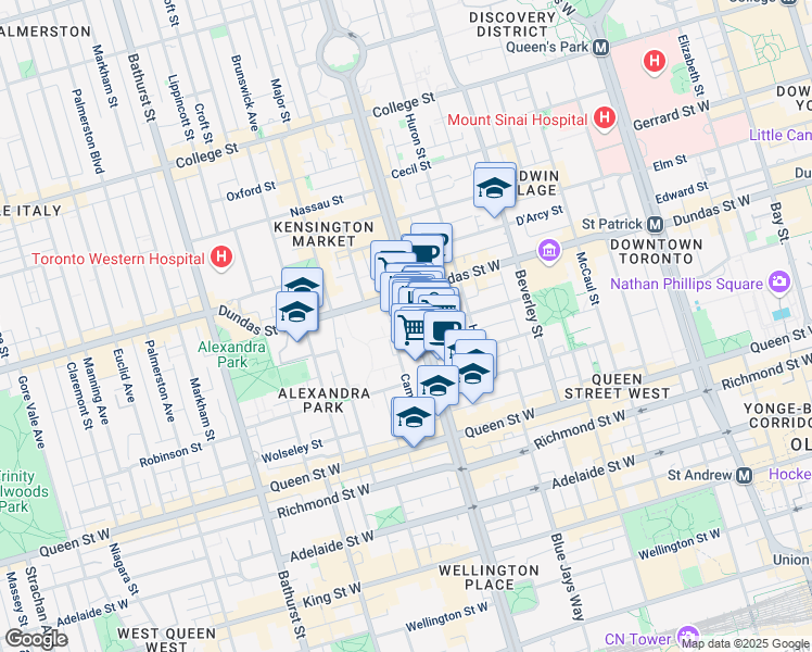 map of restaurants, bars, coffee shops, grocery stores, and more near in Toronto