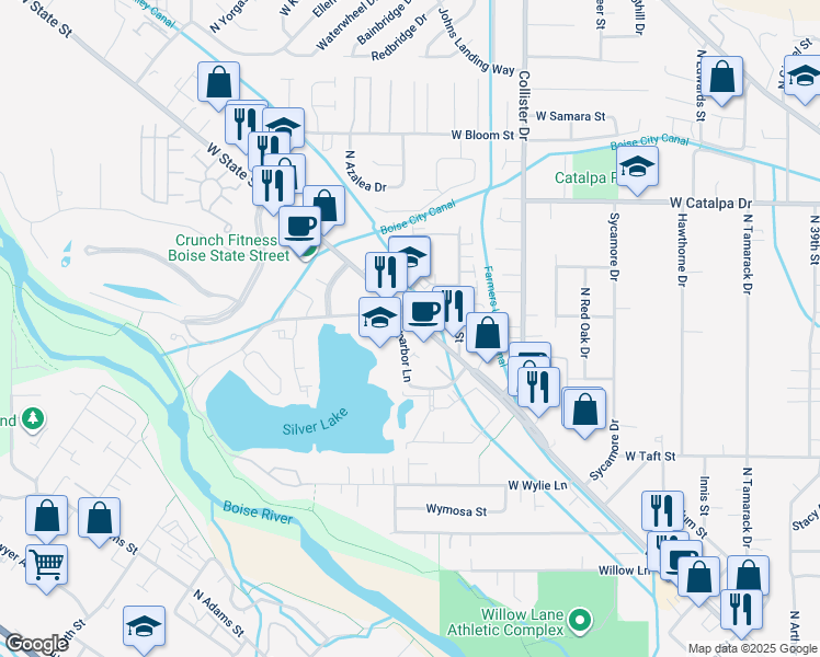 map of restaurants, bars, coffee shops, grocery stores, and more near 5115 West State Street in Boise