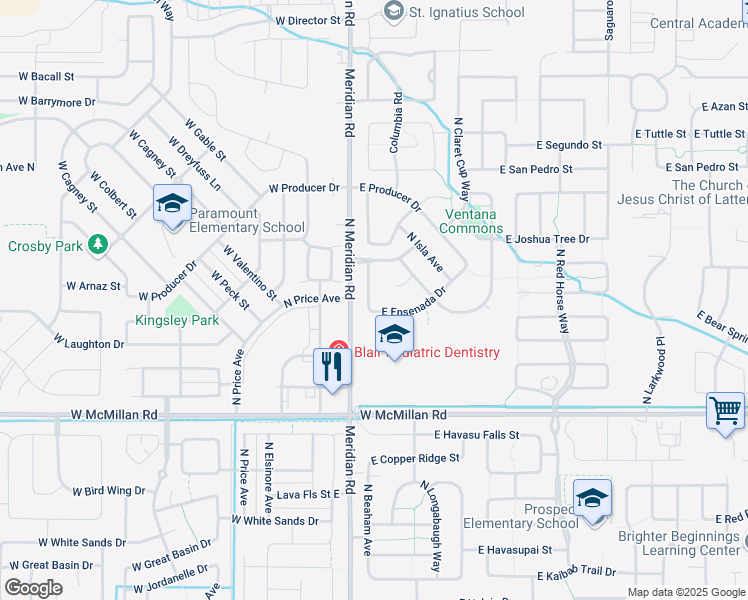 map of restaurants, bars, coffee shops, grocery stores, and more near 5188 North Beaham Avenue in Meridian