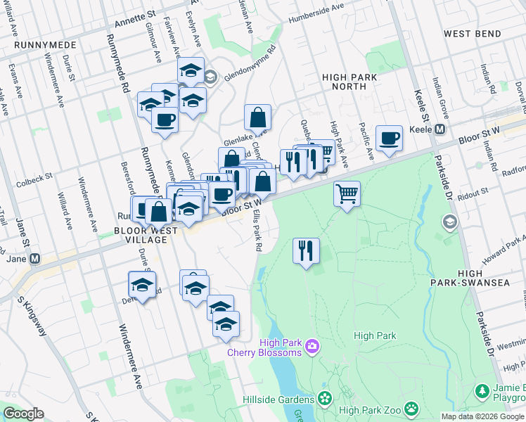 map of restaurants, bars, coffee shops, grocery stores, and more near in Toronto