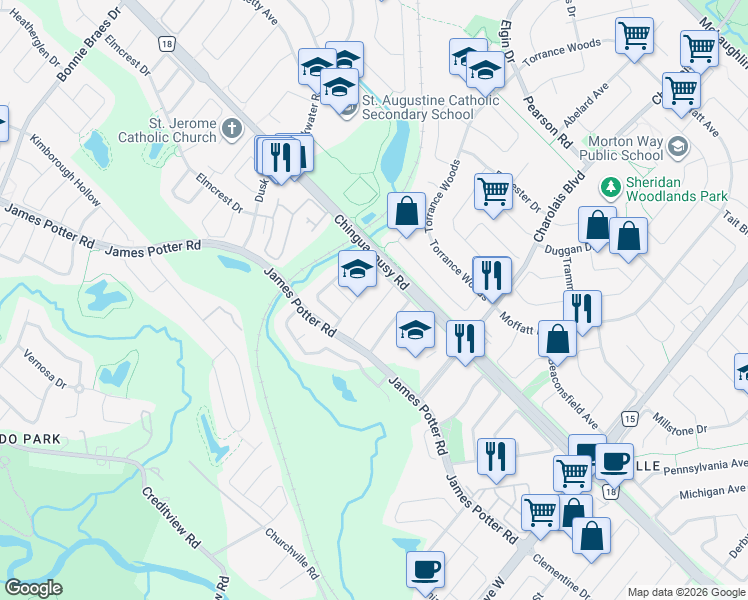 map of restaurants, bars, coffee shops, grocery stores, and more near 28 Fallharvest Avenue in Brampton