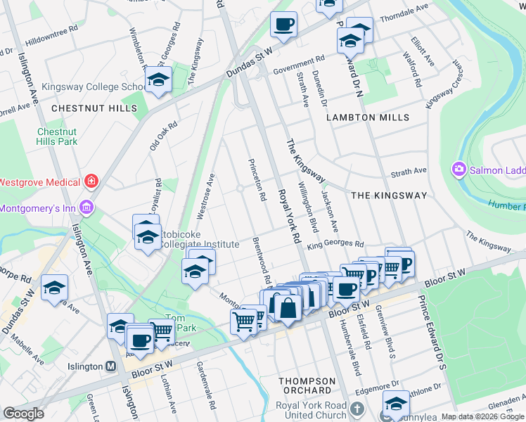 map of restaurants, bars, coffee shops, grocery stores, and more near in Toronto
