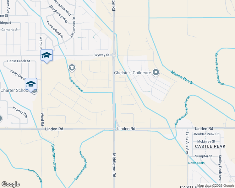 map of restaurants, bars, coffee shops, grocery stores, and more near 19240 Middleton Road in Caldwell