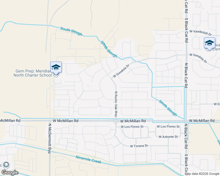 map of restaurants, bars, coffee shops, grocery stores, and more near 5151 North Rustic Oak Way in Meridian