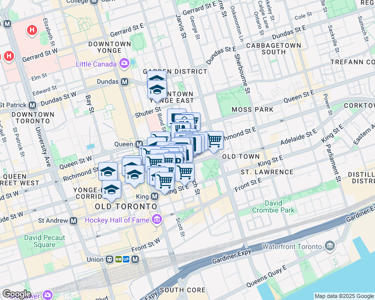 map of restaurants, bars, coffee shops, grocery stores, and more near in Toronto