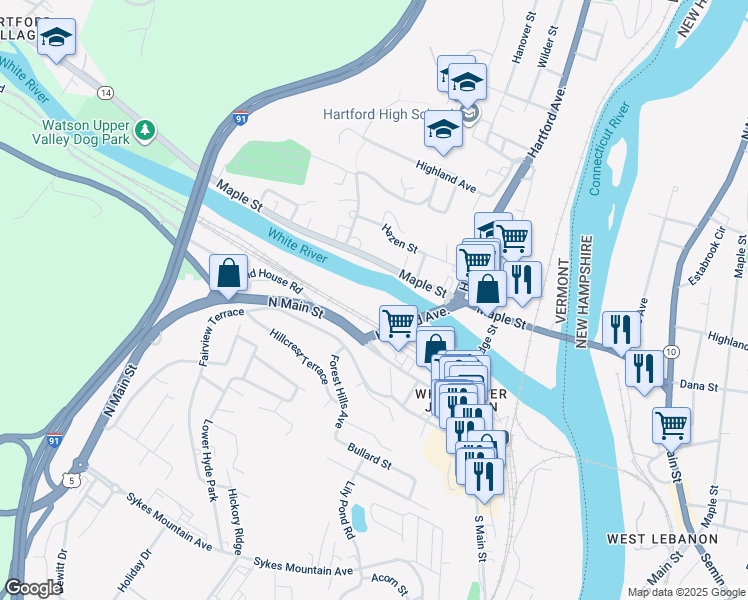 map of restaurants, bars, coffee shops, grocery stores, and more near in Hartford