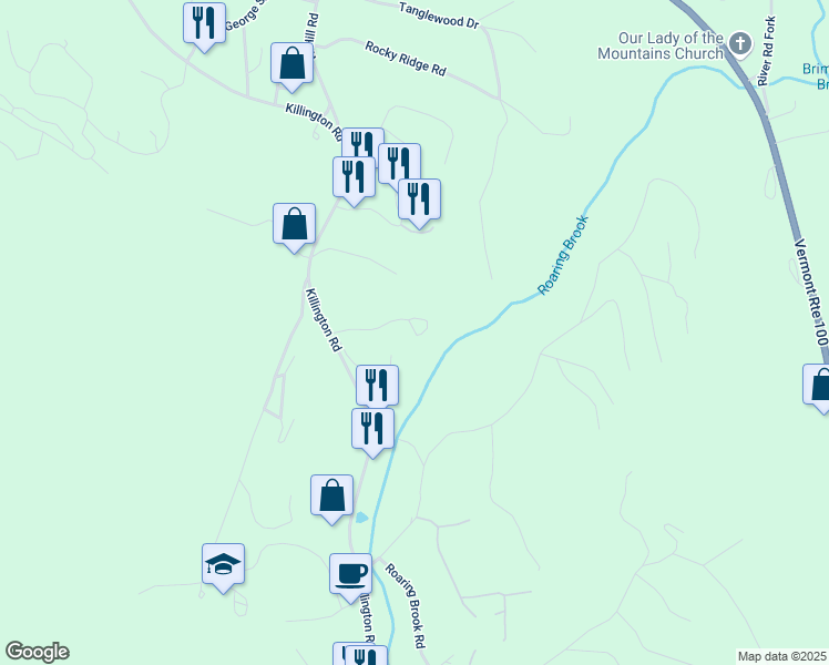 map of restaurants, bars, coffee shops, grocery stores, and more near 174 Mountain View Drive in Killington
