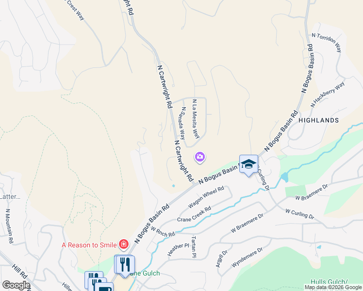 map of restaurants, bars, coffee shops, grocery stores, and more near 3538 La Fontana Way in Boise