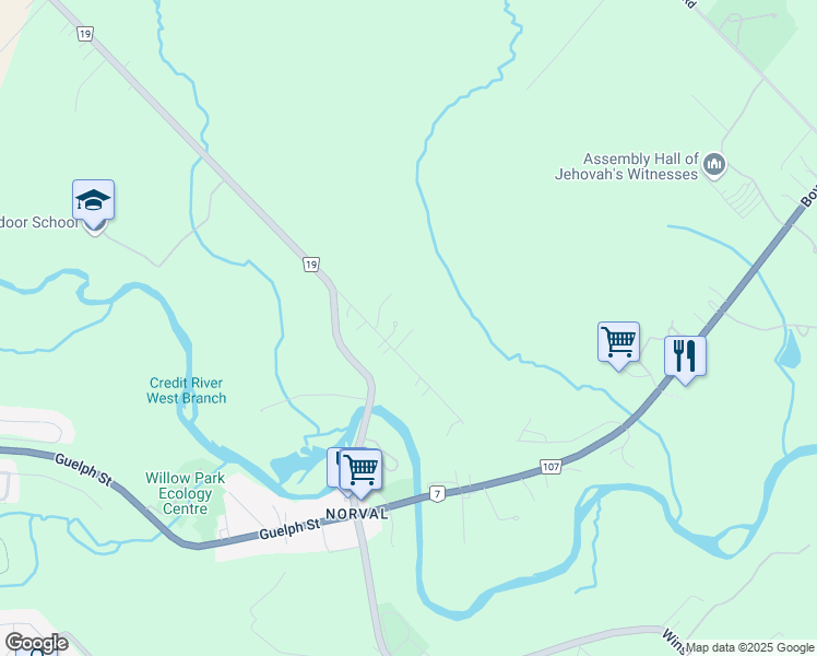 map of restaurants, bars, coffee shops, grocery stores, and more near 10231 Old Pine Crest Road in Brampton