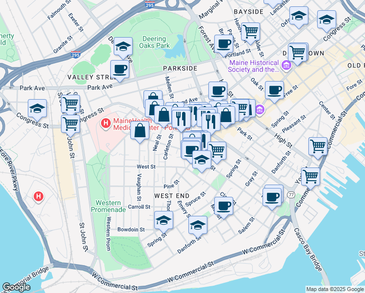 map of restaurants, bars, coffee shops, grocery stores, and more near 4 Houlton Street in Portland