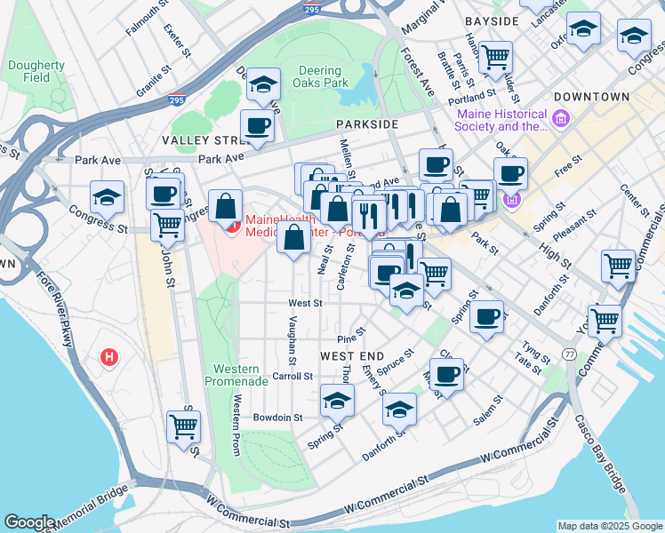 map of restaurants, bars, coffee shops, grocery stores, and more near 130 Neal Street in Portland