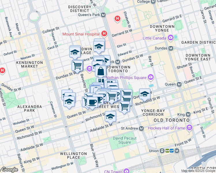 map of restaurants, bars, coffee shops, grocery stores, and more near in Toronto