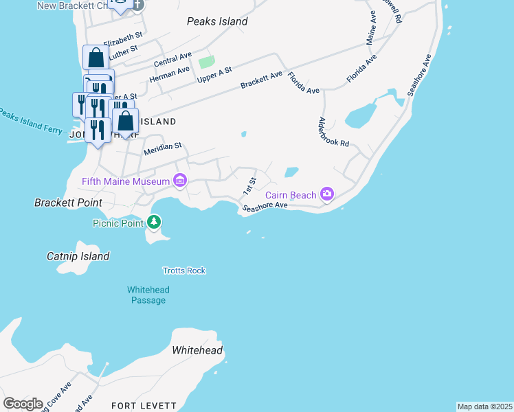 map of restaurants, bars, coffee shops, grocery stores, and more near 186 Seashore Avenue in Portland