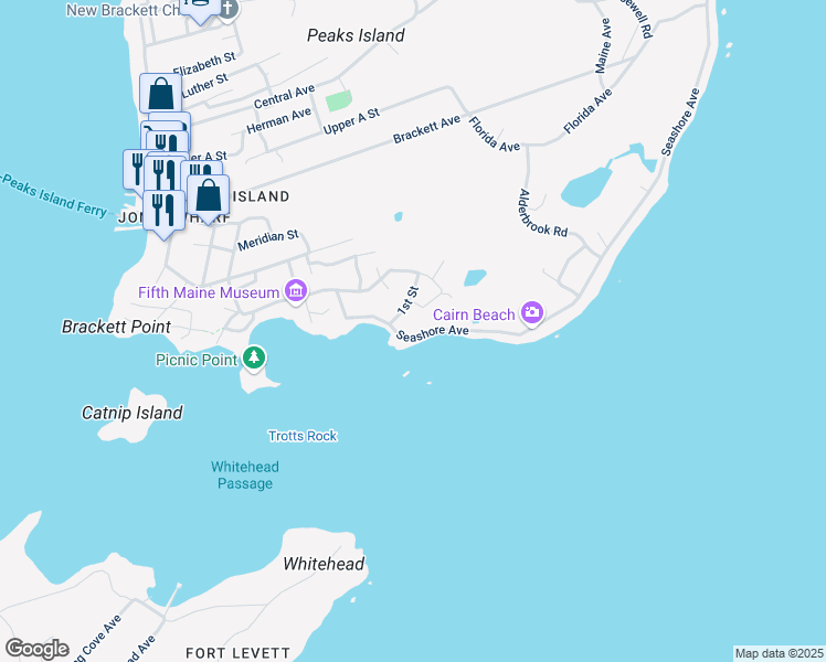 map of restaurants, bars, coffee shops, grocery stores, and more near 186 Seashore Avenue in Portland