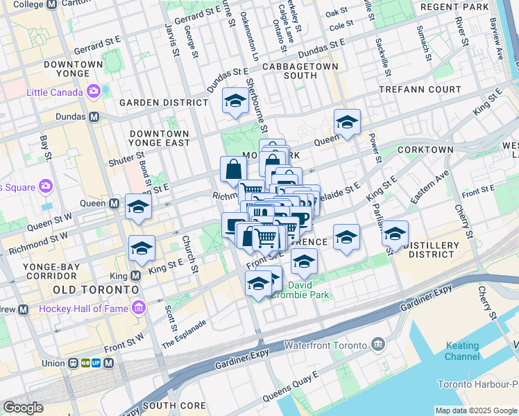 map of restaurants, bars, coffee shops, grocery stores, and more near in Toronto