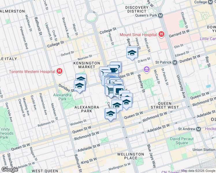map of restaurants, bars, coffee shops, grocery stores, and more near 10 Willison Square in Toronto