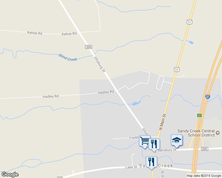 map of restaurants, bars, coffee shops, grocery stores, and more near 4 Hadley Road in Sandy Creek