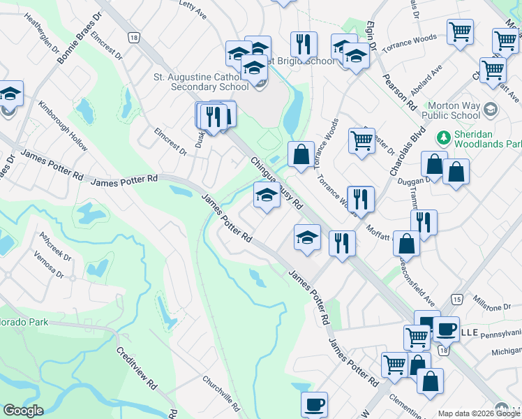 map of restaurants, bars, coffee shops, grocery stores, and more near 93 Young Drive in Brampton