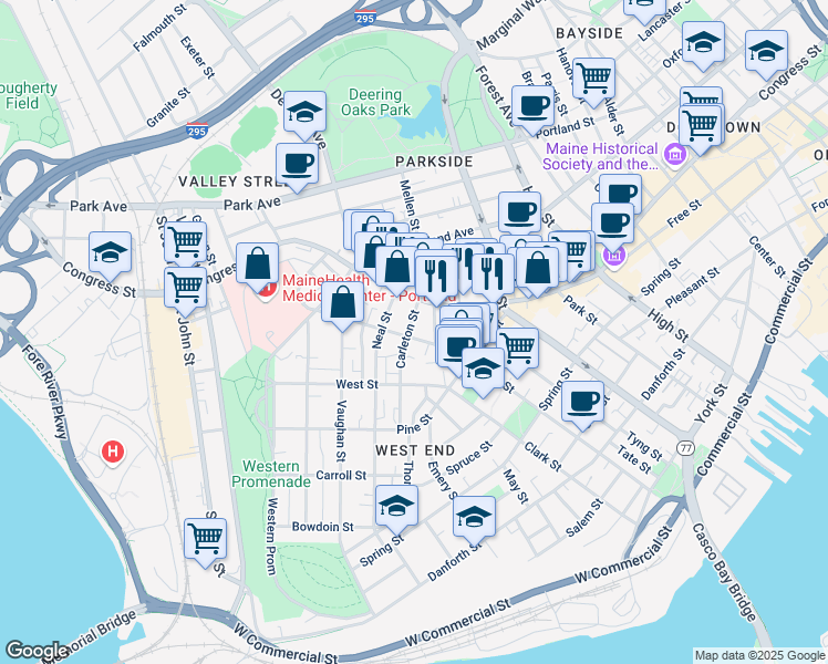 map of restaurants, bars, coffee shops, grocery stores, and more near in Portland