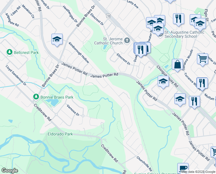 map of restaurants, bars, coffee shops, grocery stores, and more near 4 Mistletoe Place in Brampton