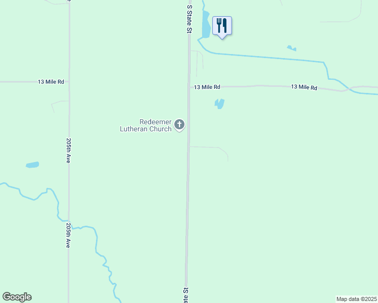 map of restaurants, bars, coffee shops, grocery stores, and more near 12796 Northland Drive in Big Rapids