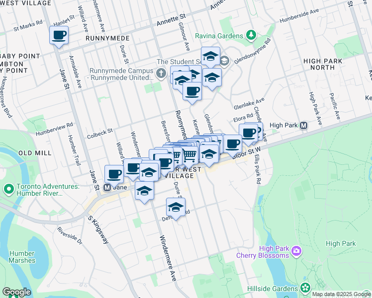 map of restaurants, bars, coffee shops, grocery stores, and more near in Toronto