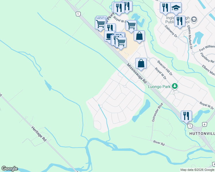 map of restaurants, bars, coffee shops, grocery stores, and more near 62 Longevity Road in Brampton
