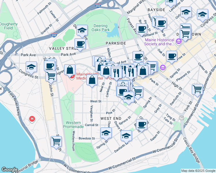 map of restaurants, bars, coffee shops, grocery stores, and more near in Portland