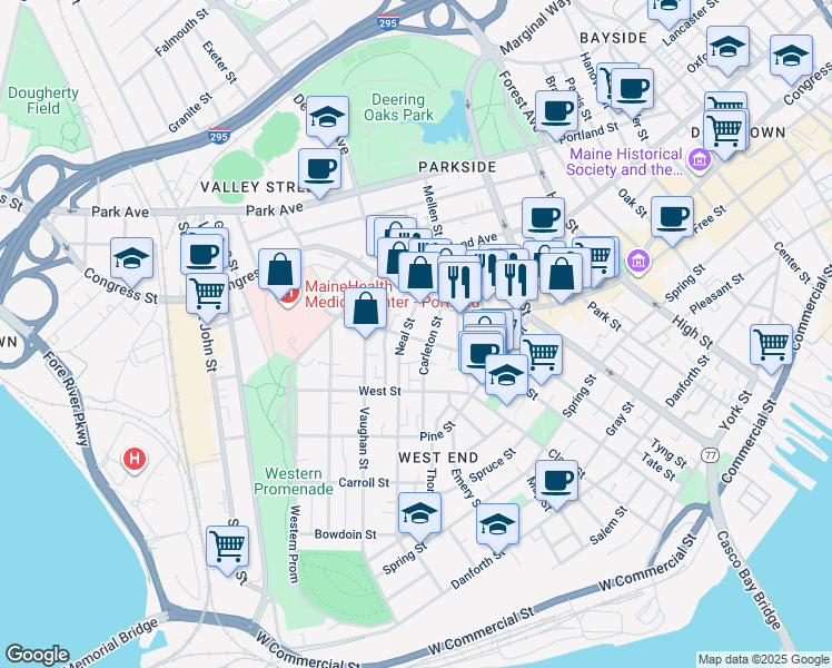 map of restaurants, bars, coffee shops, grocery stores, and more near in Portland