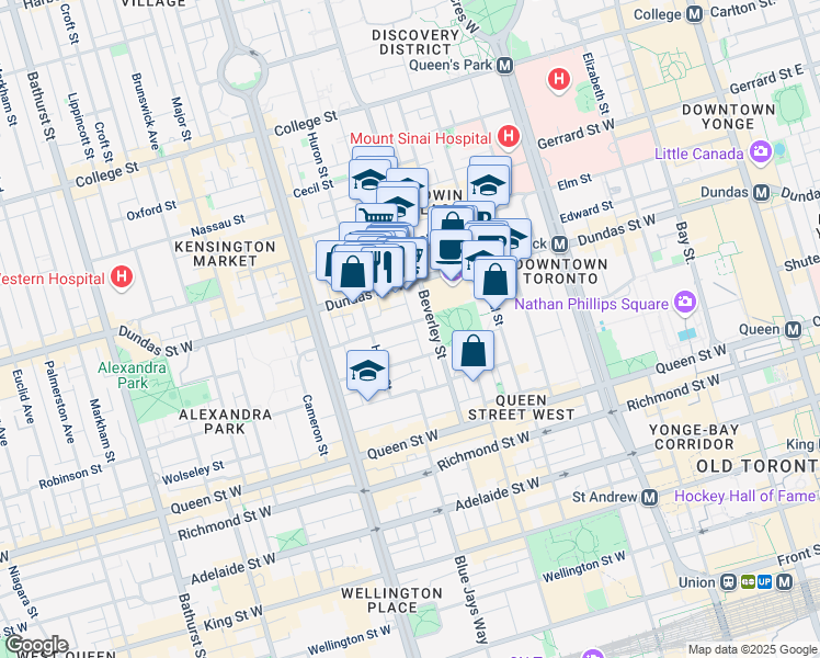 map of restaurants, bars, coffee shops, grocery stores, and more near in Toronto