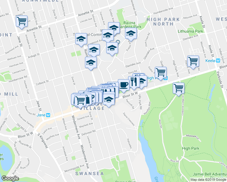 map of restaurants, bars, coffee shops, grocery stores, and more near in Toronto
