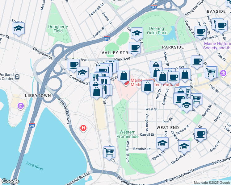 map of restaurants, bars, coffee shops, grocery stores, and more near 44 Gilman Street in Portland