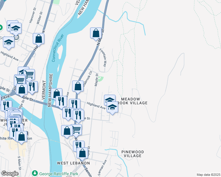 map of restaurants, bars, coffee shops, grocery stores, and more near 24 Green Street West in Lebanon