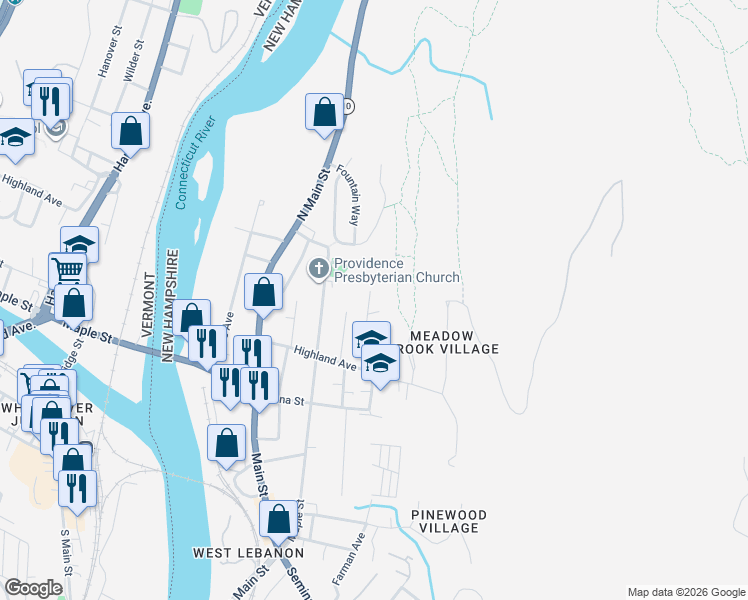 map of restaurants, bars, coffee shops, grocery stores, and more near 24 Green Street West in Lebanon