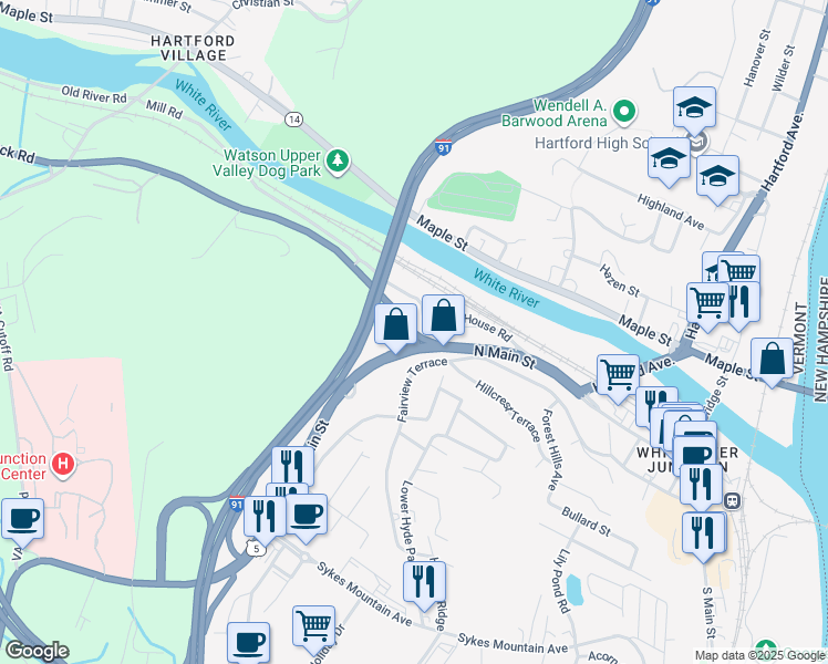 map of restaurants, bars, coffee shops, grocery stores, and more near 4 East Woodstock Road in Hartford
