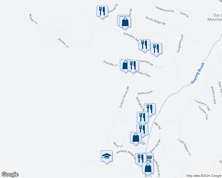 map of restaurants, bars, coffee shops, grocery stores, and more near 62 Schoolhouse Road in Killington