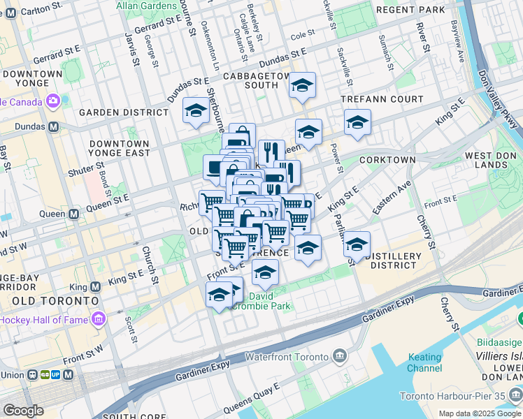 map of restaurants, bars, coffee shops, grocery stores, and more near in Toronto