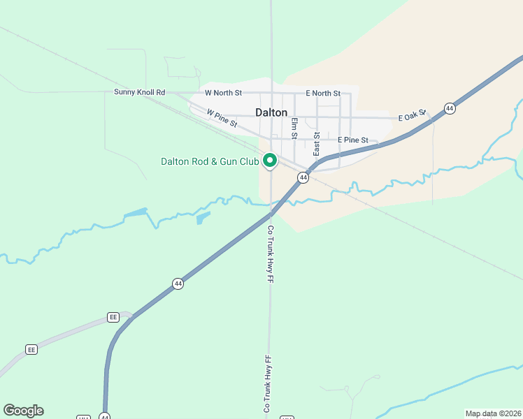 map of restaurants, bars, coffee shops, grocery stores, and more near W6502 Wisconsin 44 in Dalton